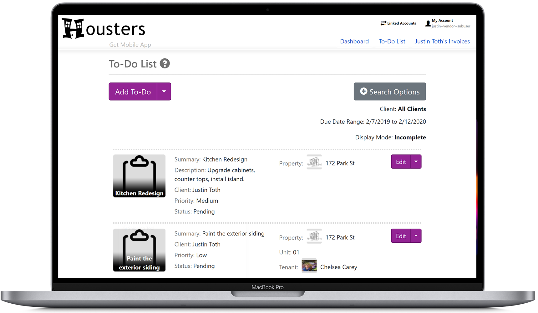 View the to-do list that is shared between you and your landlord and property manager clients on the contractor portal