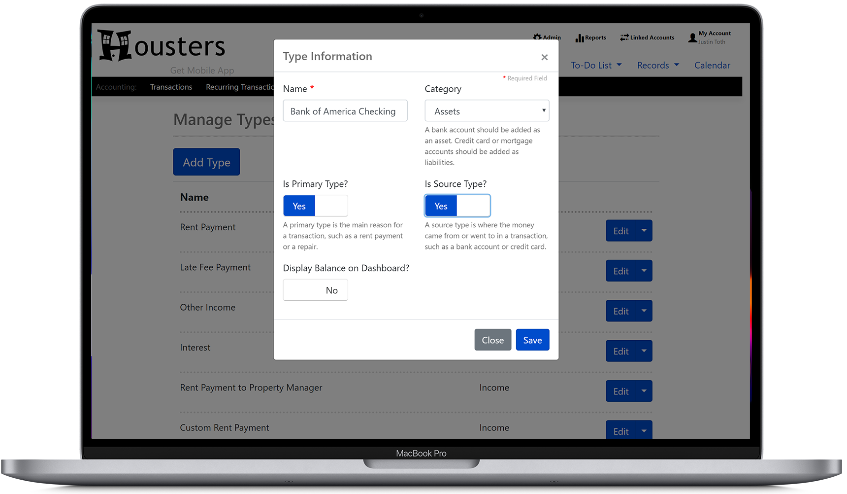 Customize a user's rental transaction types