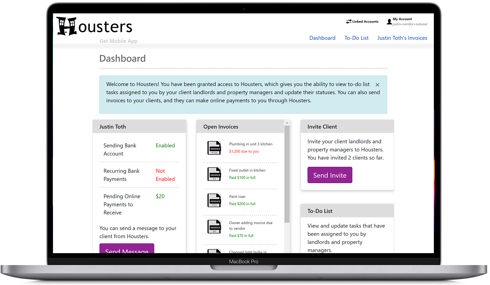 View the status of online payments from the contractor portal's main dashboard