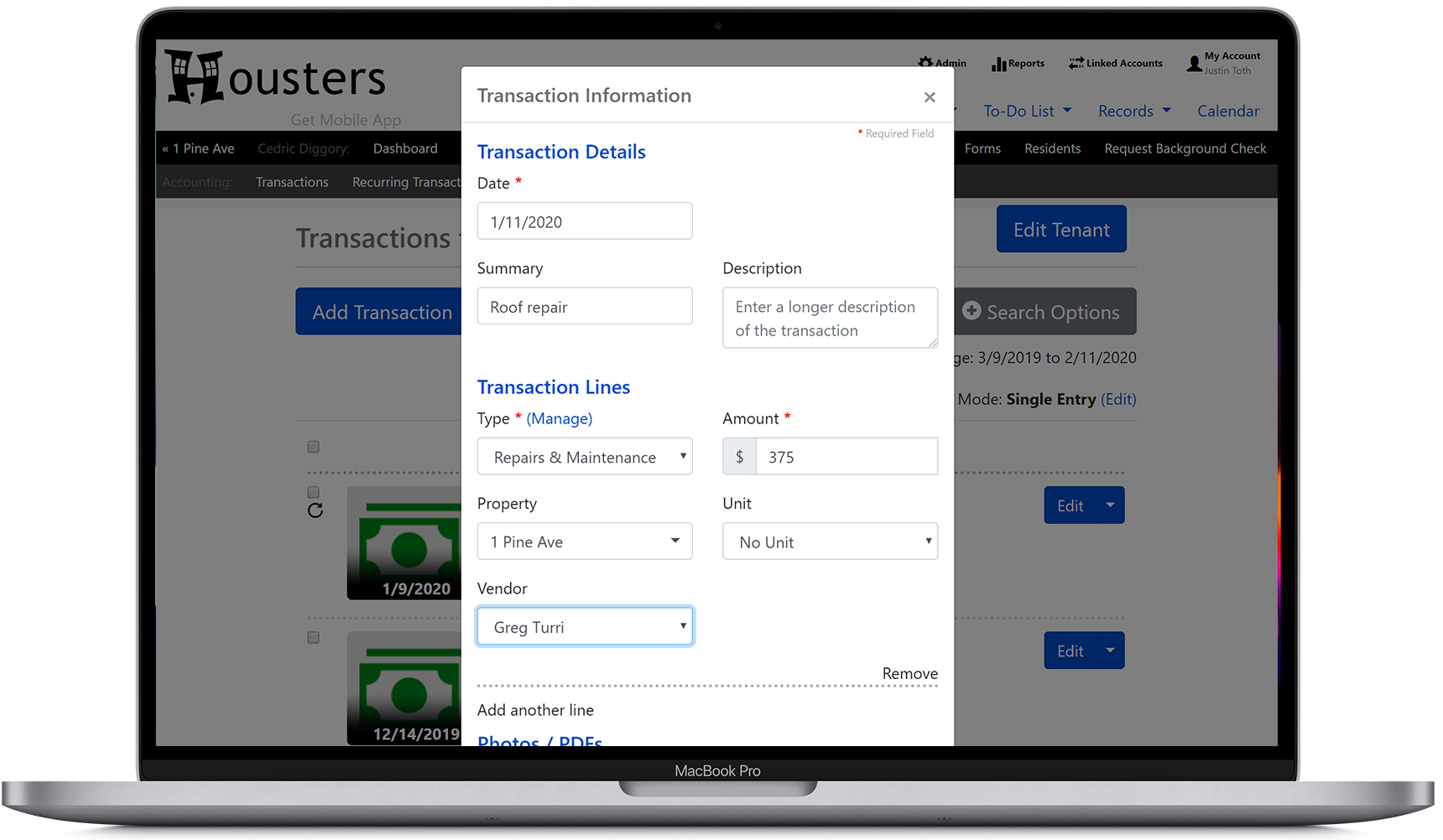 Add a rental expense transaction