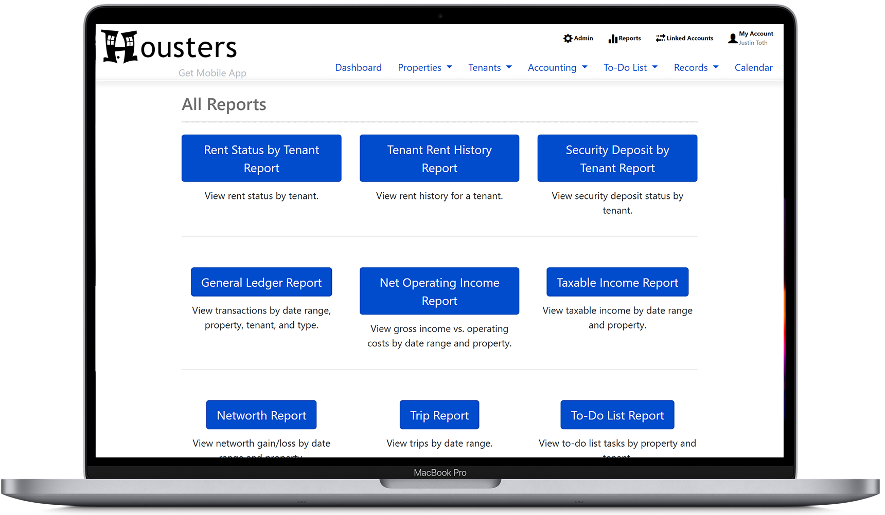 View all of the accounting and tax reports on Housters' property manager software