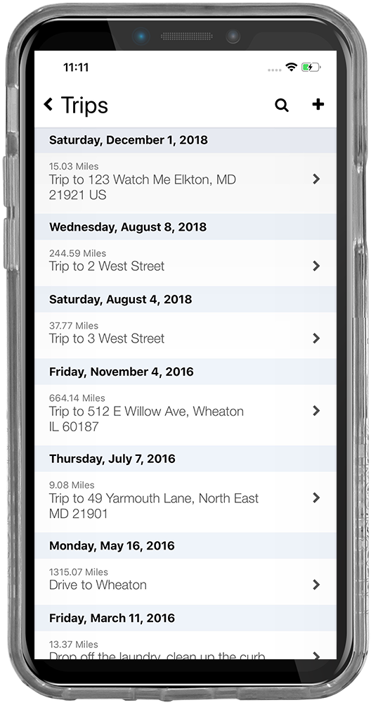 iPhone screenshot of the trip list screen, using our property management app